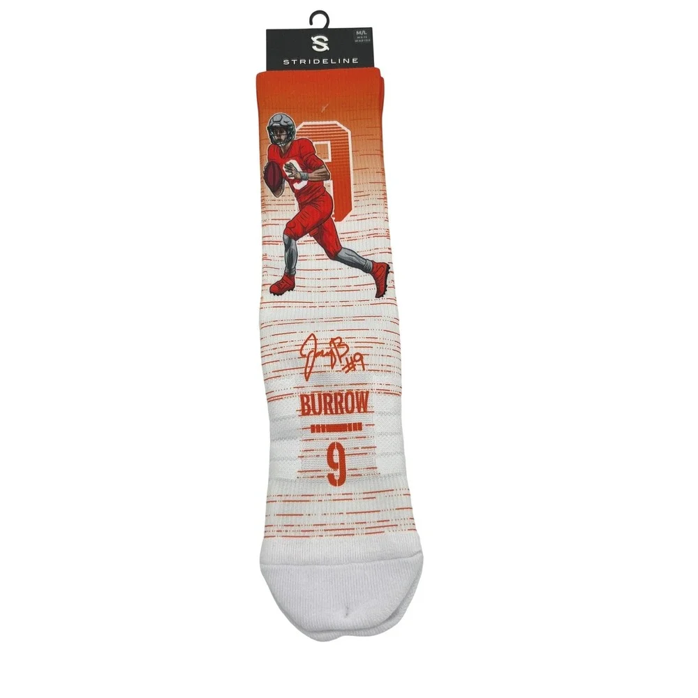 Strideline Joe Burrow Cincinnati Bengals NFL Crew Socks‎ Mens M/L NEW